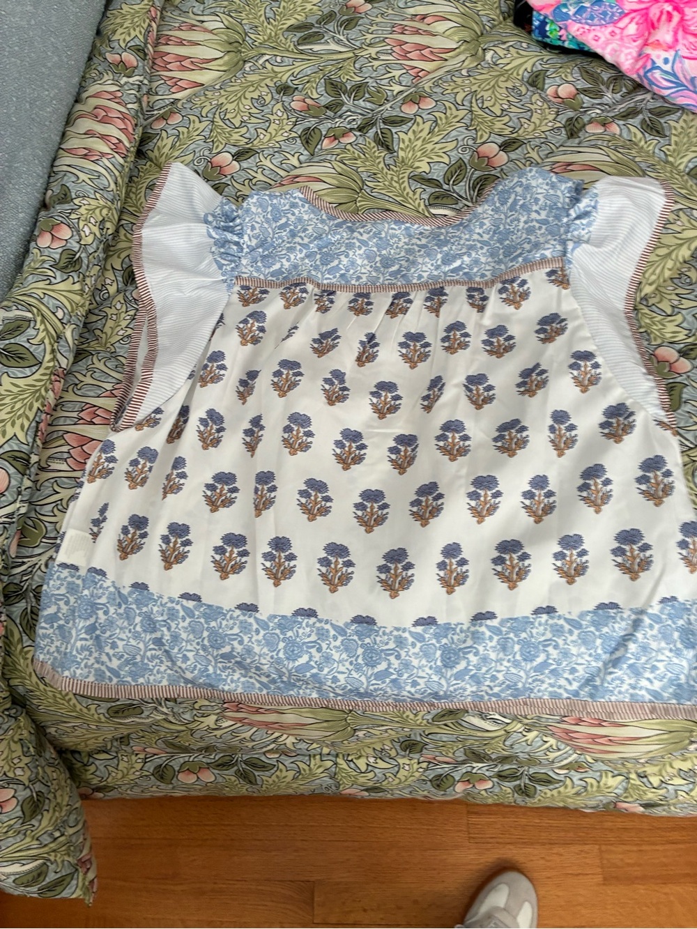 India Boutique Blue and White Floral Smocked Girls Top